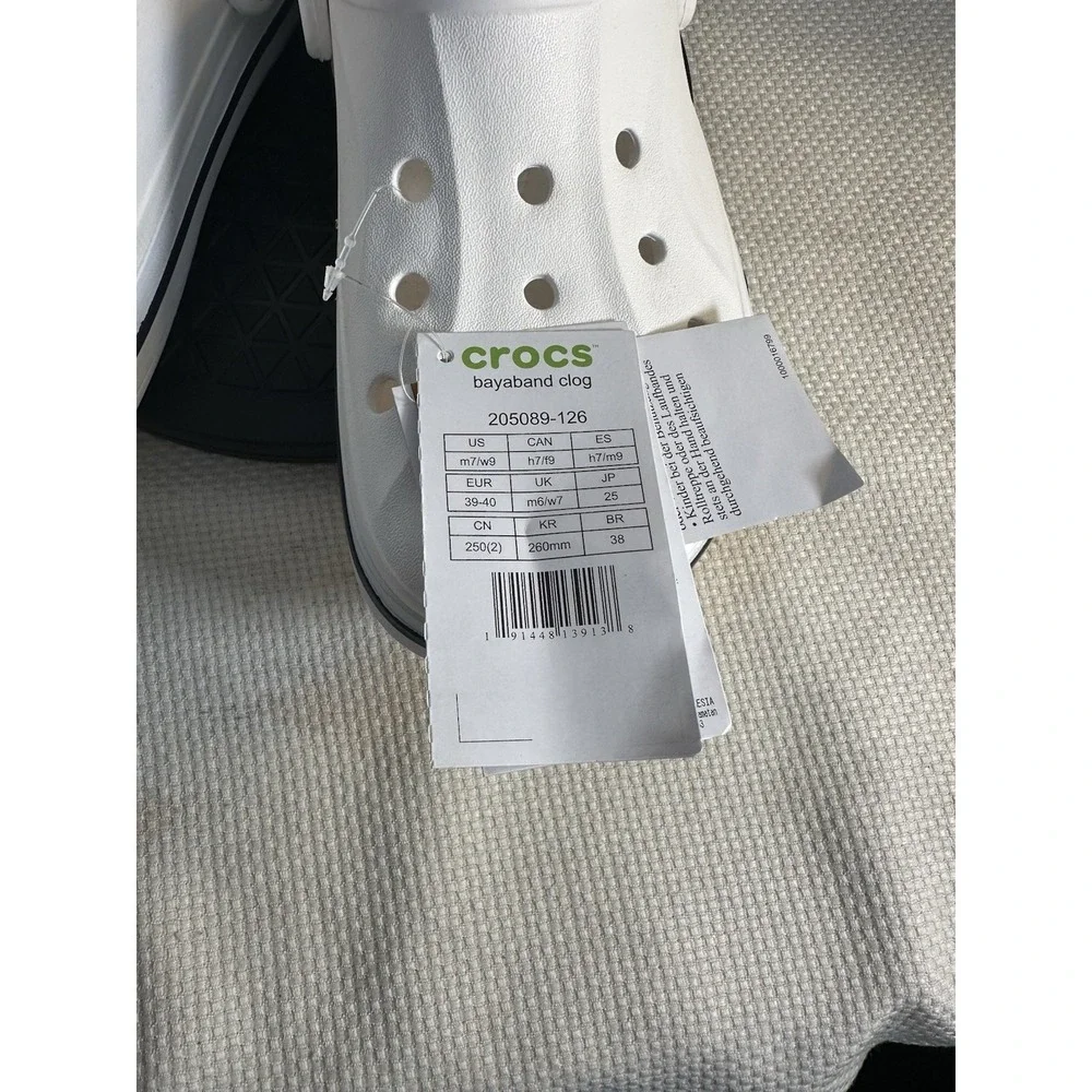 Crocs Bayaband Clog Mens 7 Women 9 White Slip On Sandals Classic Authentic NWT